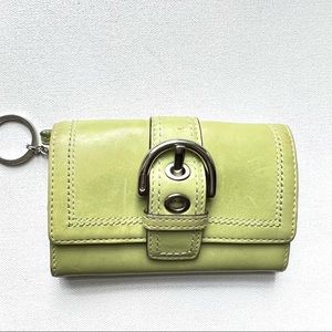 Coach small chartreuse green leather buckle Wallet